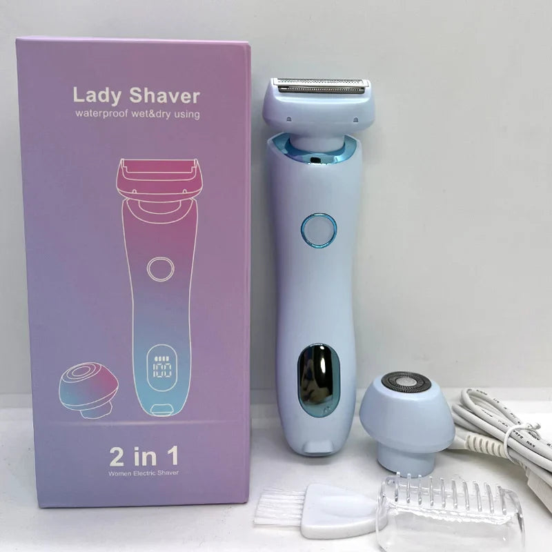 NNEOBA 2-in-1 Electric Razor for Women Painless Bikini Trimmer Blue