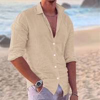 Casual and fashionable cotton and linen slim fit shirt for men