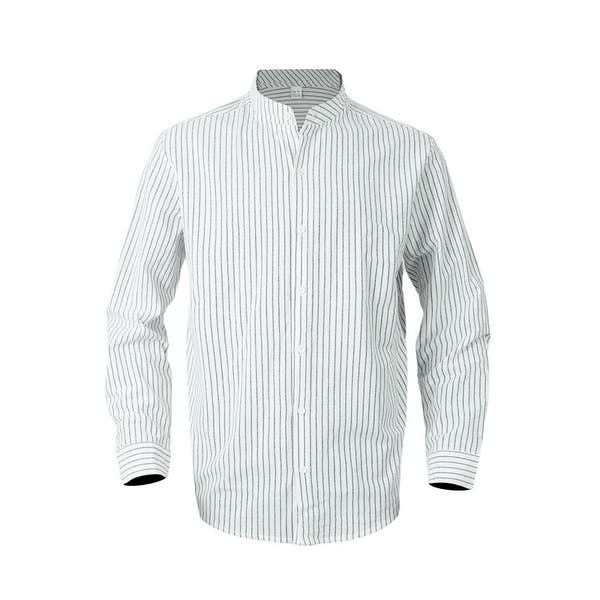 Men's striped stand up collar long sleeved shirt