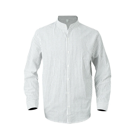 Men's striped stand up collar long sleeved shirt