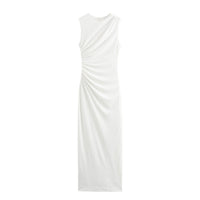 Wrinkled silk screen printed slim fit MIDI dress