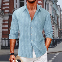 Checkered single breasted men's jacquard lapel long sleeved shirt