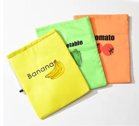 Insulated bag for keeping fresh: reusable storage organizer for bananas, lettuce and vegetables (drawstring closure)