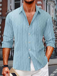 Checkered single breasted men's jacquard lapel long sleeved shirt