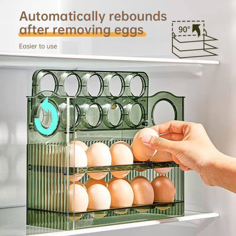 Large-capacity fridge egg storage, portable multi-layer tray, auto-open/close holder