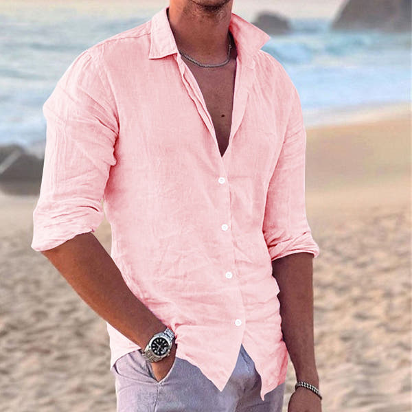 Casual and fashionable cotton and linen slim fit shirt for men