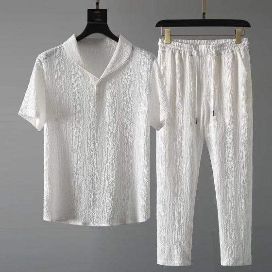 Men's Crinkled Co-Ord Set White