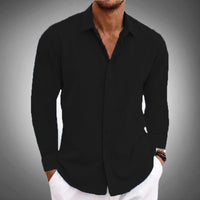 Splicing double door no hidden button lapel long sleeved shirt