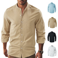 Men's striped stand up collar long sleeved shirt