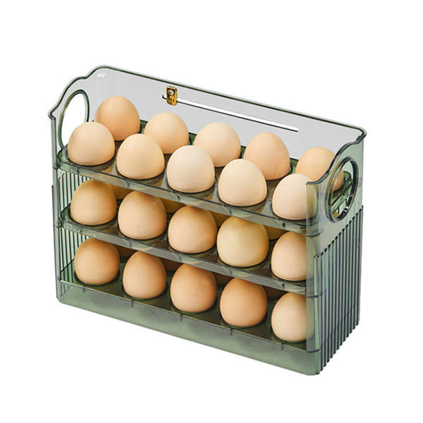 Large-capacity fridge egg storage, portable multi-layer tray, auto-open/close holder