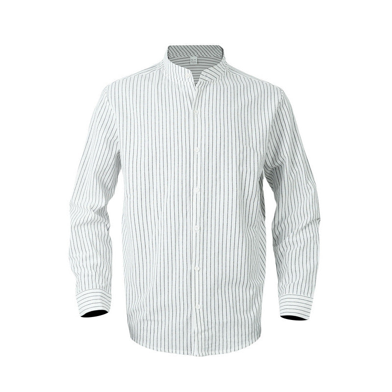 Men's striped stand up collar long sleeved shirt