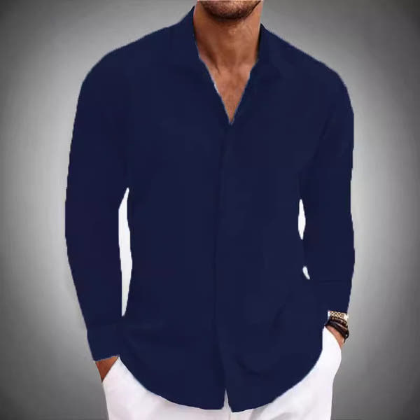 Splicing double door no hidden button lapel long sleeved shirt