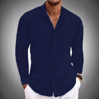 Splicing double door no hidden button lapel long sleeved shirt