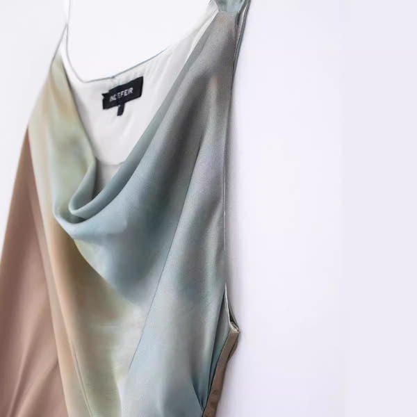 Fashionable Drop Neck Sleeveless Tie Dyed Waist Long Dress for Women