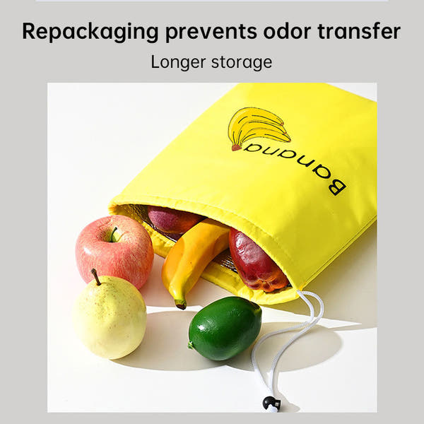Insulated bag for keeping fresh: reusable storage organizer for bananas, lettuce and vegetables (drawstring closure)