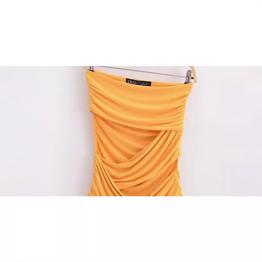 Straight neck off shoulder sexy bag hip opening design nylon dress