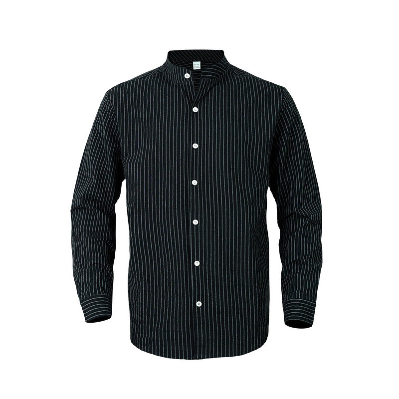 Men's striped stand up collar long sleeved shirt