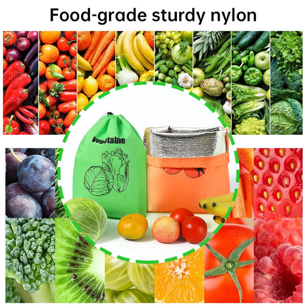 Insulated bag for keeping fresh: reusable storage organizer for bananas, lettuce and vegetables (drawstring closure)