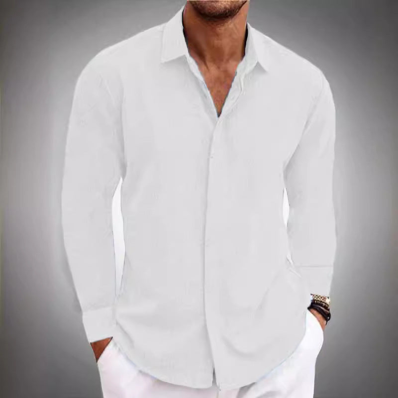 Splicing double door no hidden button lapel long sleeved shirt