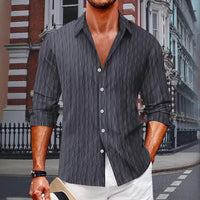Checkered single breasted men's jacquard lapel long sleeved shirt