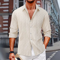 Checkered single breasted men's jacquard lapel long sleeved shirt