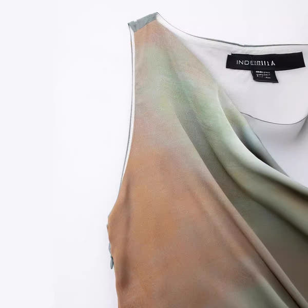 Fashionable Drop Neck Sleeveless Tie Dyed Waist Long Dress for Women