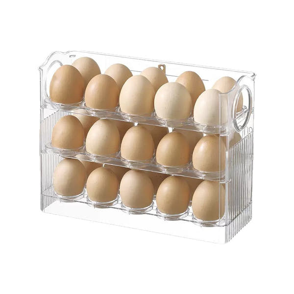 Large-capacity fridge egg storage, portable multi-layer tray, auto-open/close holder