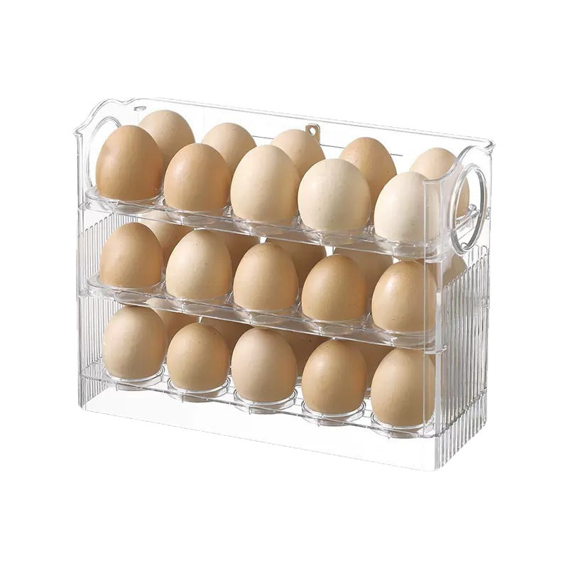 Large-capacity fridge egg storage, portable multi-layer tray, auto-open/close holder