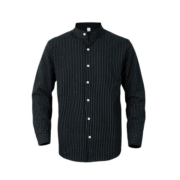 Men's striped stand up collar long sleeved shirt
