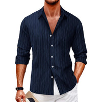 Checkered single breasted men's jacquard lapel long sleeved shirt