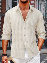 Checkered single breasted men's jacquard lapel long sleeved shirt