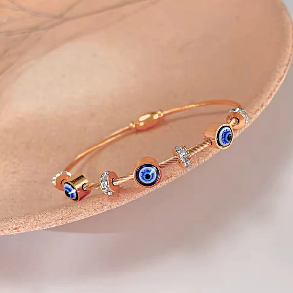 Rose Gold Evil Eye Bangle Bracelet