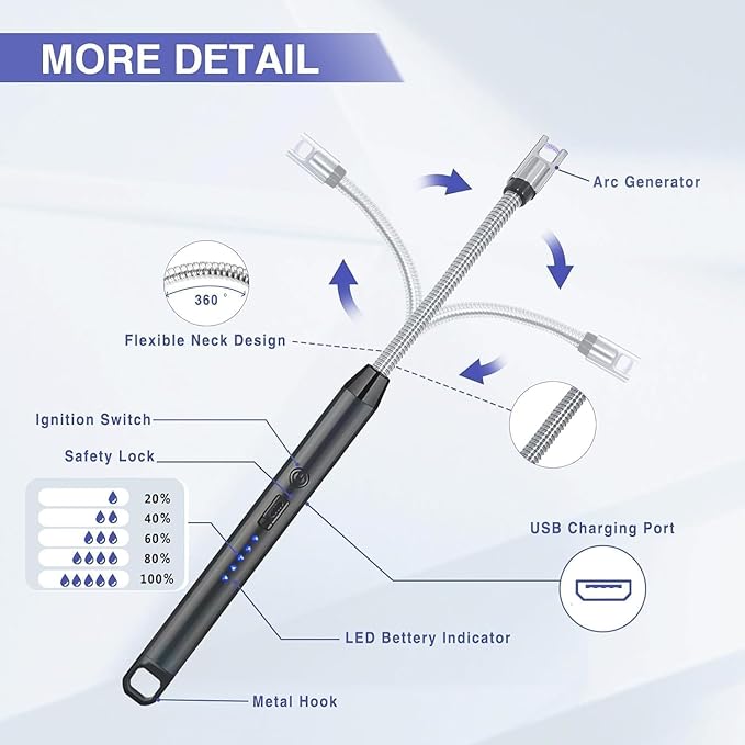 BELOXY USB Plasma Rechargeable Electric Gas Lighter for Kitchen, Pooja Room, Candles, BBQ, Multi Purpose - 360 Degree Flexible & Windproof (Multi, Pack of 1)-Single Unit | USB Plasma Type | NOT Gas