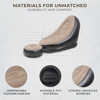 Robustt PVC Inflatable Recliner Sofa with Air Pump for Ultimate Relaxation - Brown (Pack of 1) | Inflatable Lounge Chair with Footstool, Durable Material, Lightweight & Portable, Ideal for Home