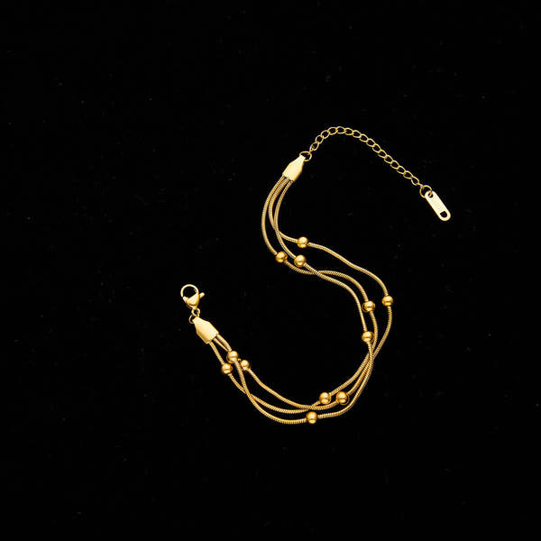 Triple Layer Gold Chain Bracelet with Beads | Elegant Women’s Jewelry