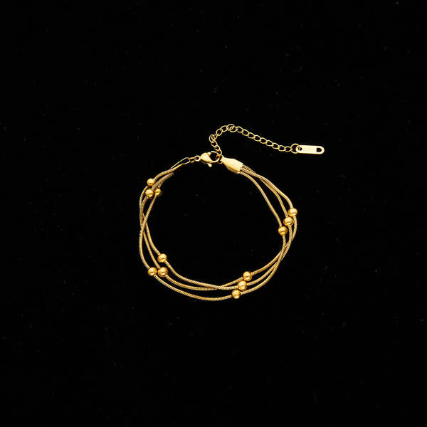 Triple Layer Gold Chain Bracelet with Beads | Elegant Women’s Jewelry