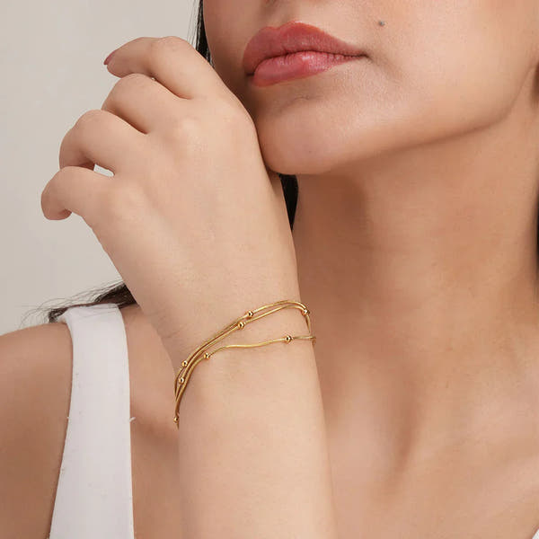 Triple Layer Gold Chain Bracelet with Beads | Elegant Women’s Jewelry